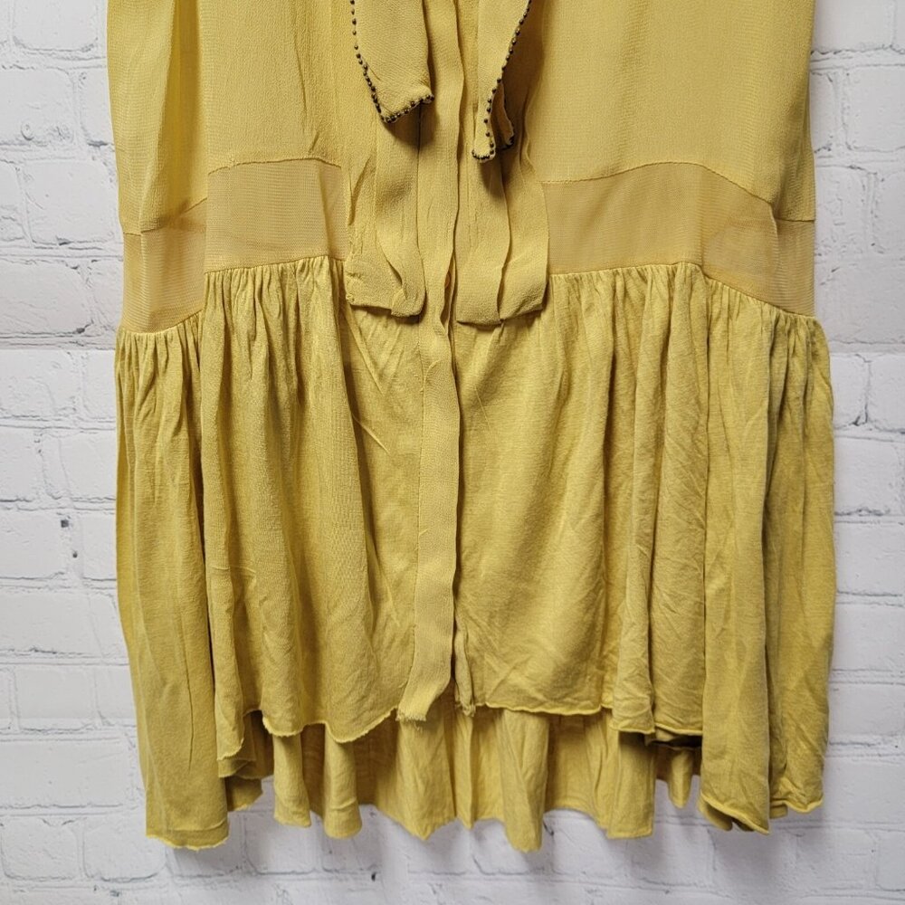 New‎ Romantics FREE PEOPLE Top Sleeveless Blouse Ruffle Yellow XS Boho Festival - Picture 4 of 9